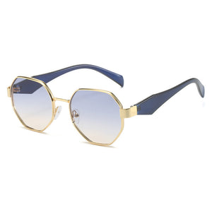 New Polygonal Sunglasses Wide Leg Metal Large Rim Sunglasses Women