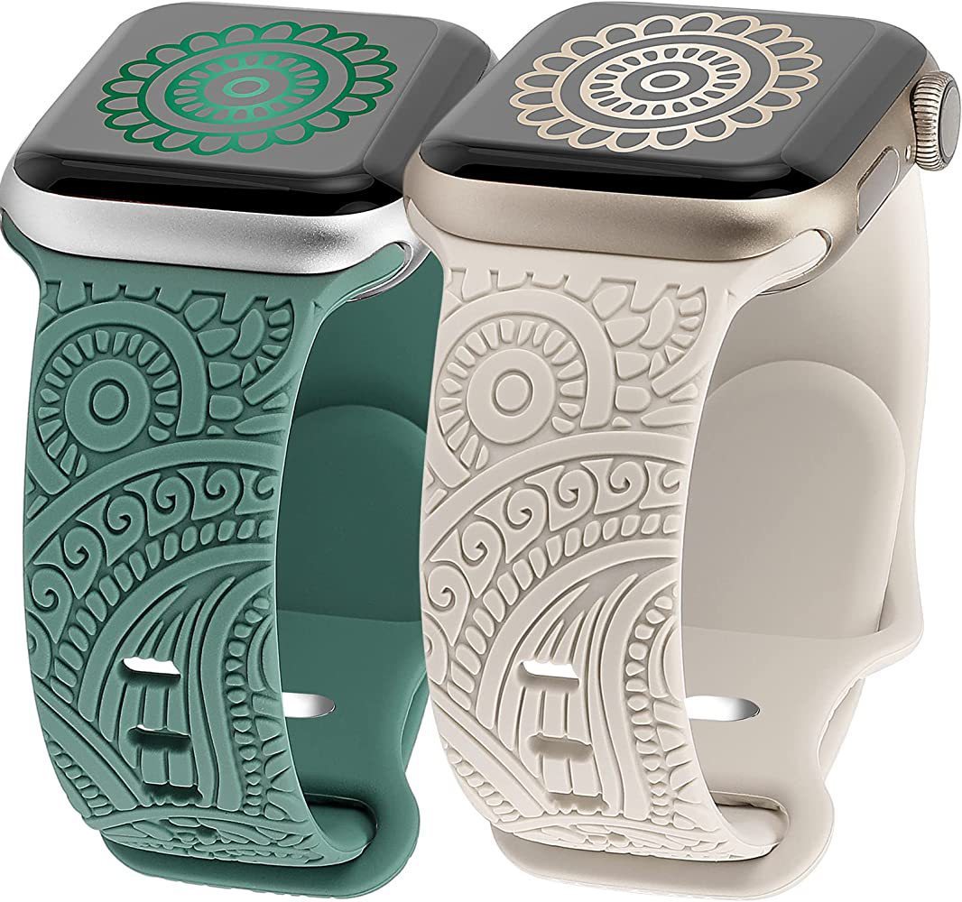 Laser Carved Embossed Cashew Printed Silicone Strap