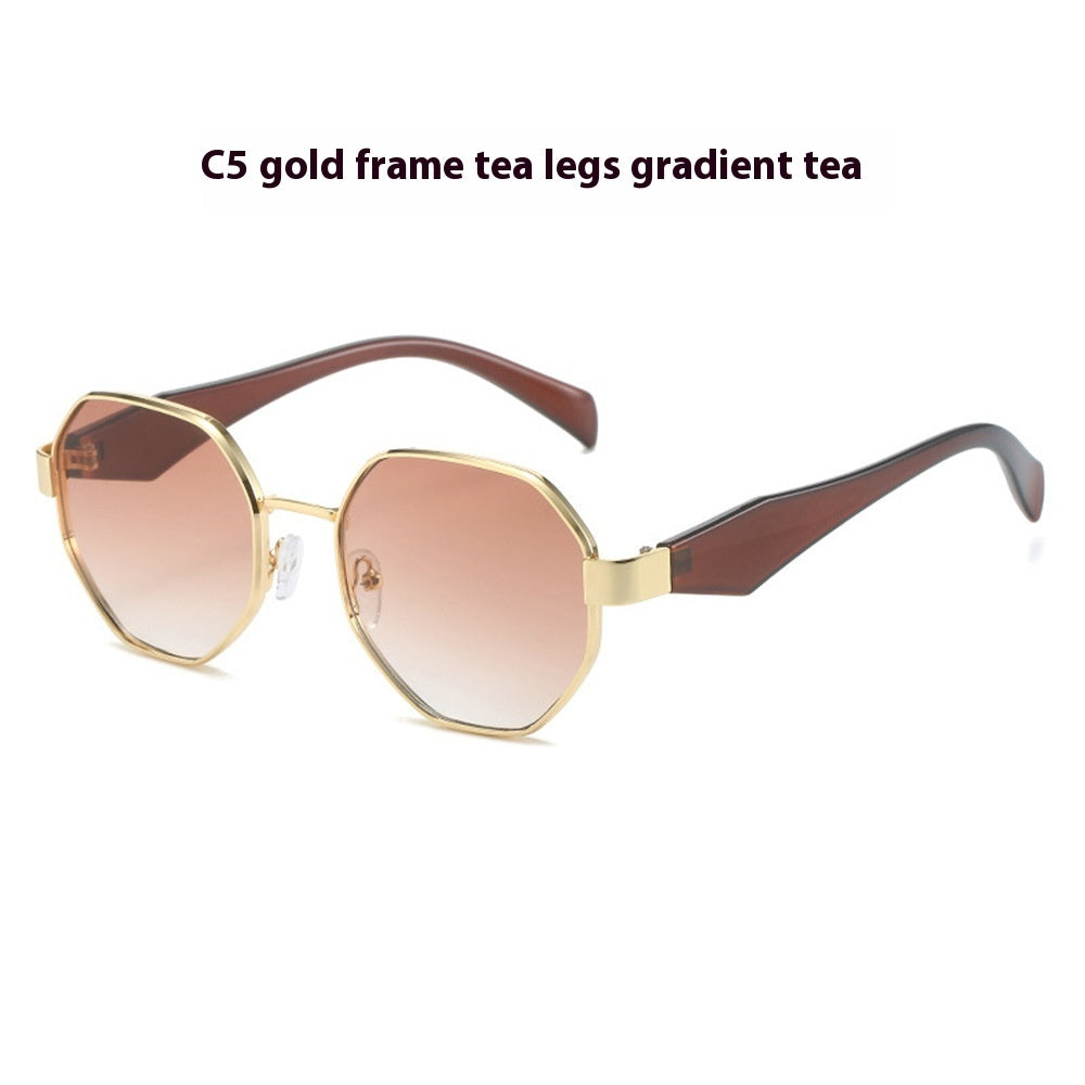 New Polygonal Sunglasses Wide Leg Metal Large Rim Sunglasses Women