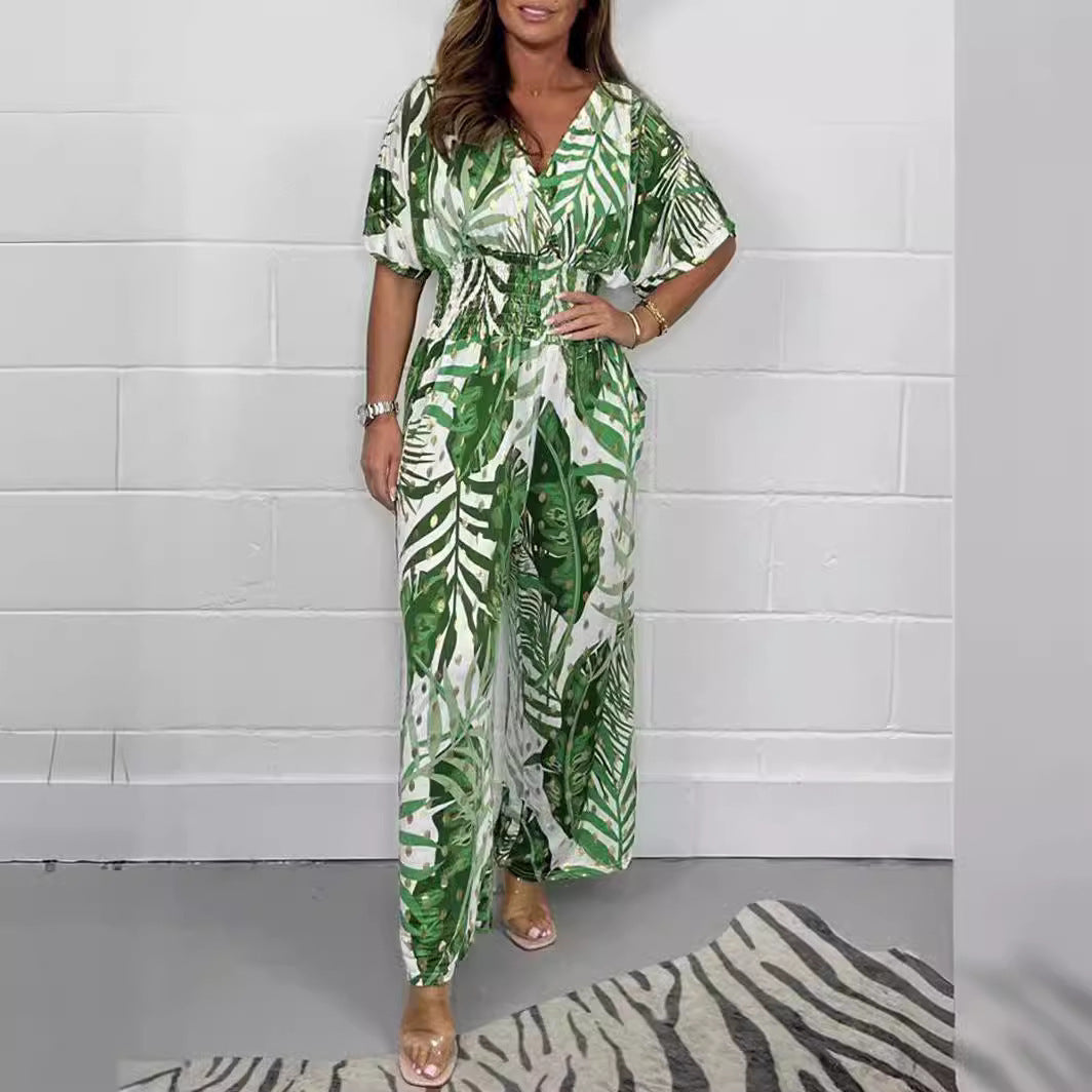 Women's Print Holiday Loose Wide Leg Jumpsuit