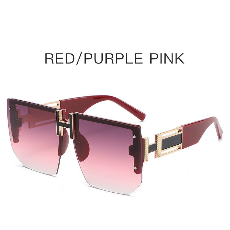 Retro Big Square Rim Glasses Rimless Fashion Sunglasses