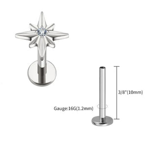 F136 Titanium Stud Earrings Urchin-shaped Six-pointed Star Labret