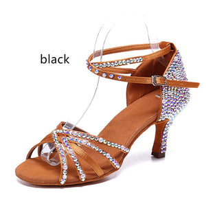 Latin Dance Shoes Rhinestone Pearl Satin Women