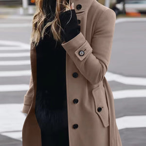 Women's Solid Color Slim-fit Woolen Coat