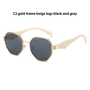 New Polygonal Sunglasses Wide Leg Metal Large Rim Sunglasses Women