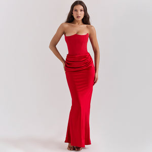 Fishbone Bandeau Slim-fit Backless Autumn And Winter Velvet Dress Black Evening Gown