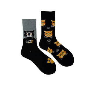 Left And Right Feet Kitten Stripes Asymmetric Long Socks