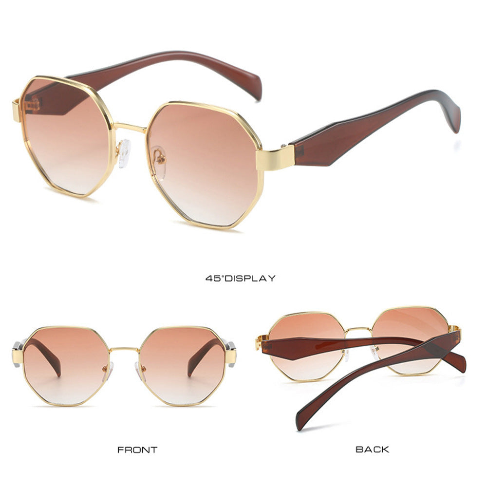 New Polygonal Sunglasses Wide Leg Metal Large Rim Sunglasses Women