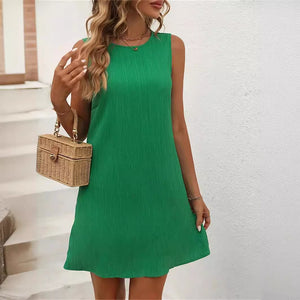 Women's Solid Color Texture Round Neck Dress