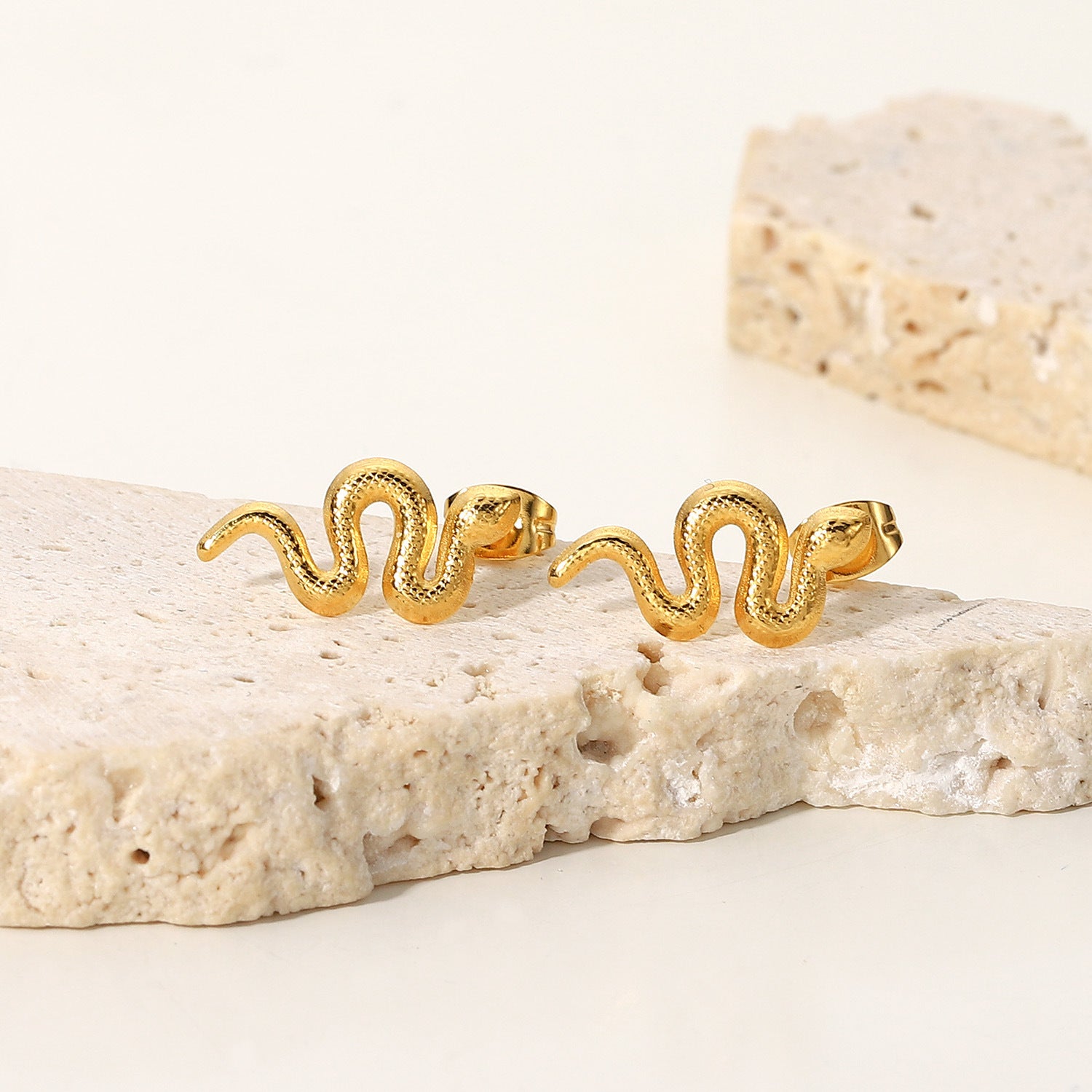 18K Gold Plated Stainless Steel Snake Stud Earrings For Women