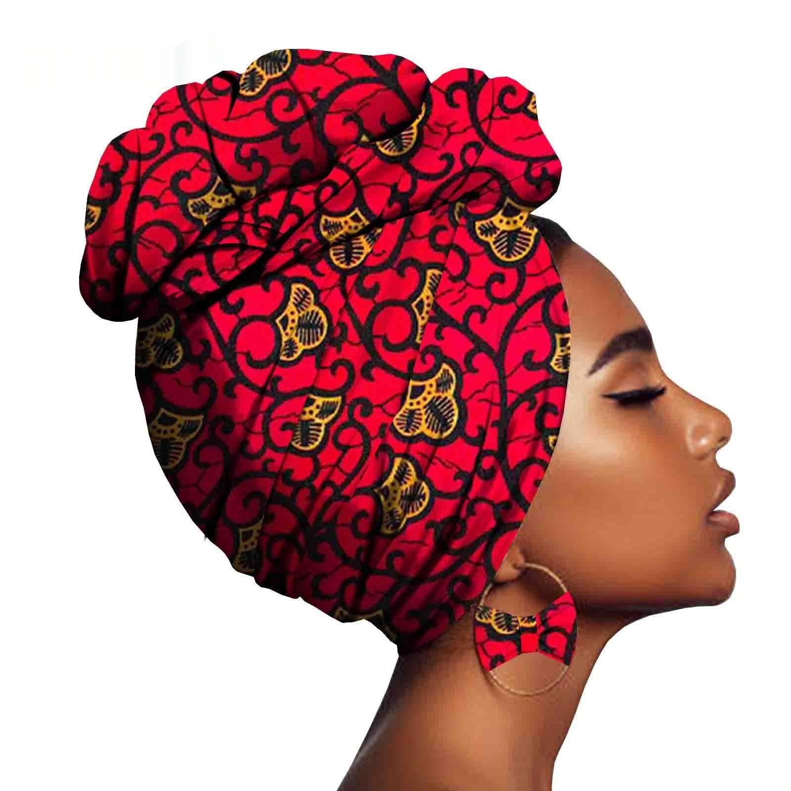 African Printed Batik Headscarf Exaggerated Earrings