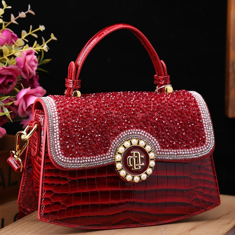 Fashion New Patent Leather Diamond Portable Shoulder Bag