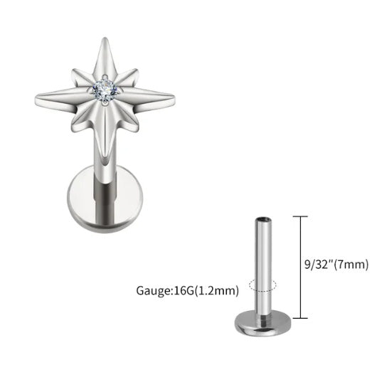 F136 Titanium Stud Earrings Urchin-shaped Six-pointed Star Labret