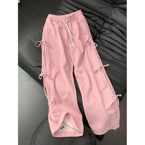 Women's Korean-style Vintage Bow Lace Up Straight Sweatpants