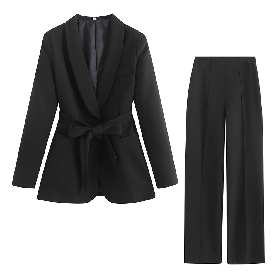 Women's Matching Belt Dress Small Suit Coat Casual Pants Set