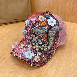 Summer Rhinestone Fox Flower Hat