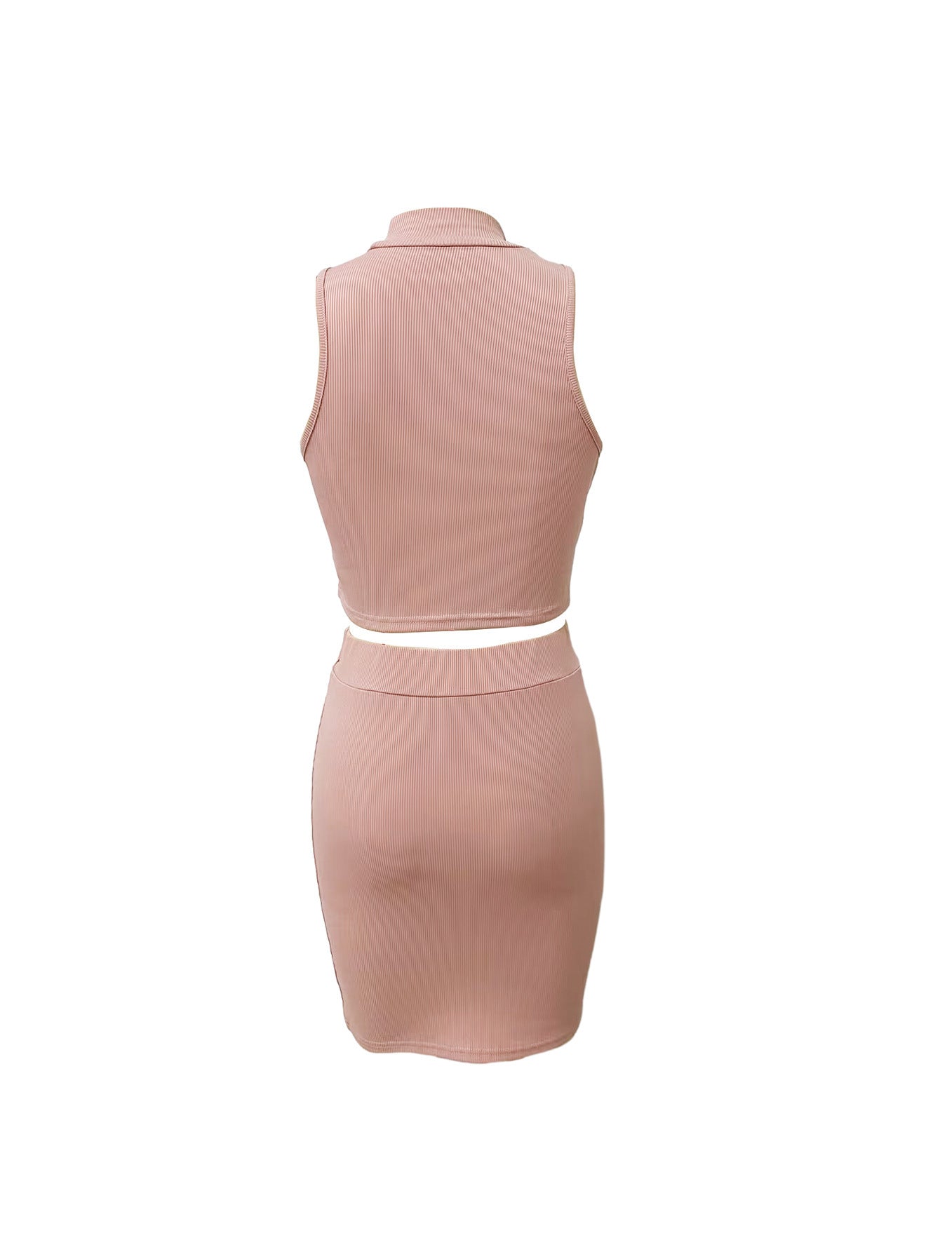 Women's Solid Color Ribbed Sleeveless Skirt Suit