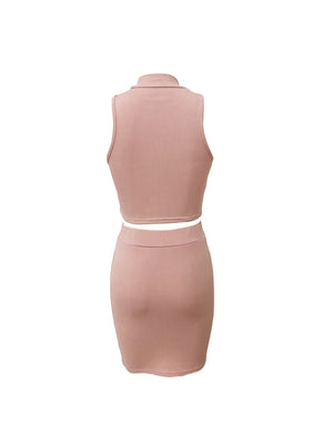 Women's Solid Color Ribbed Sleeveless Skirt Suit