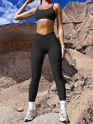 Rib High Waist Cross Sports Bottoming Casual Trousers