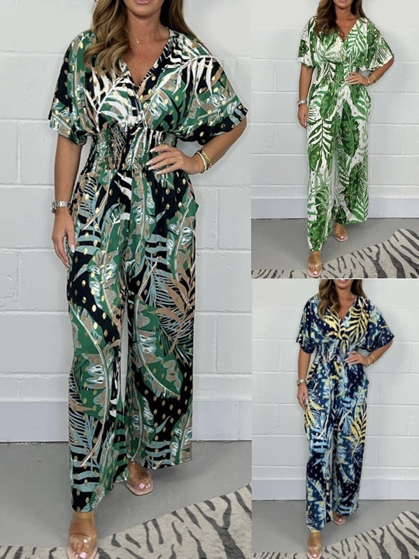 Women's Print Holiday Loose Wide Leg Jumpsuit