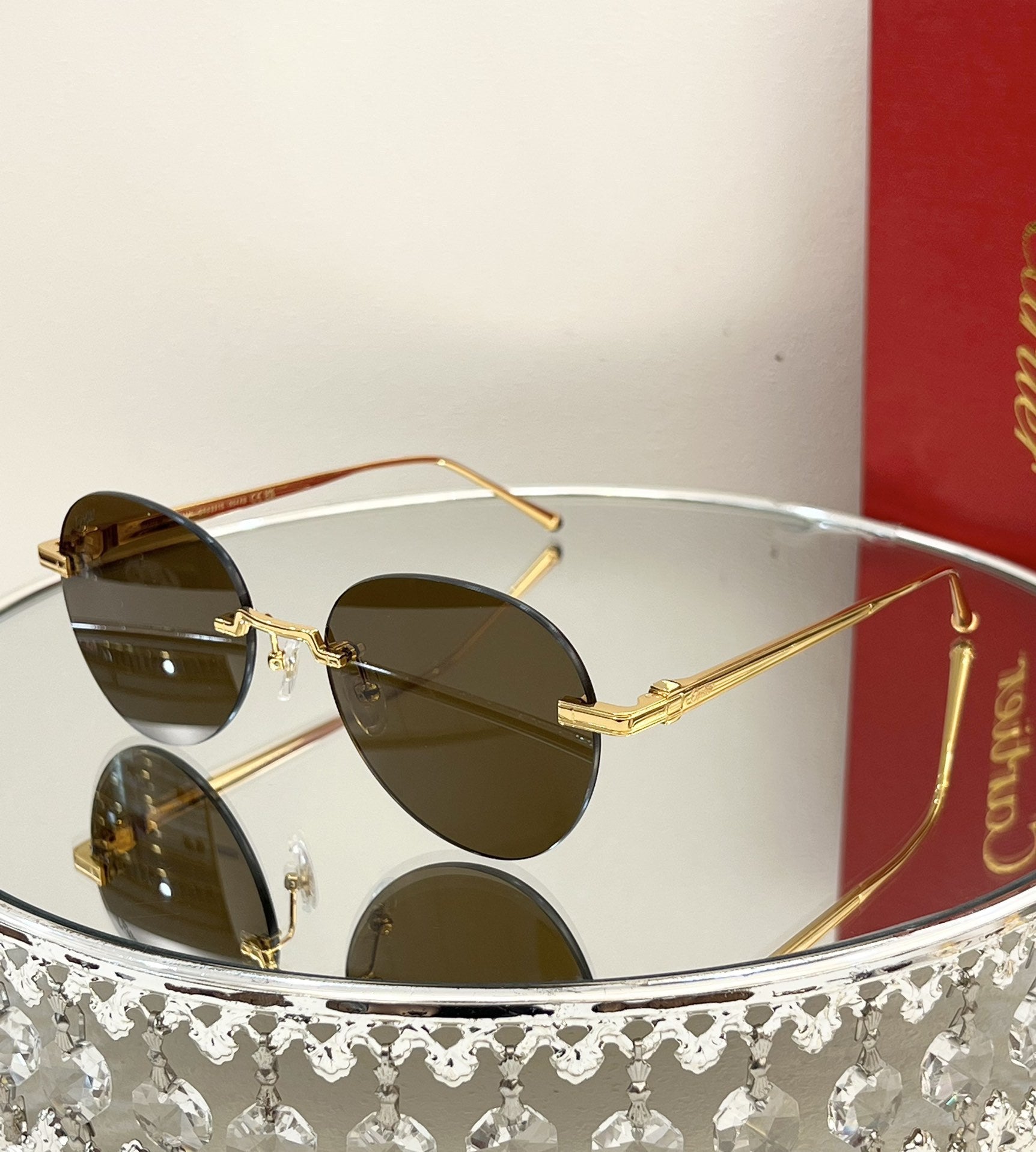 Luxury Round Frameless Retro Metal Sunglasses