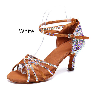 Latin Dance Shoes Rhinestone Pearl Satin Women