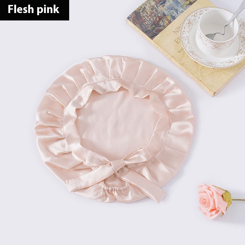 Encrypted Satin Silk Plain Satin Confinement Household Hair Care Lace-up Nightcap