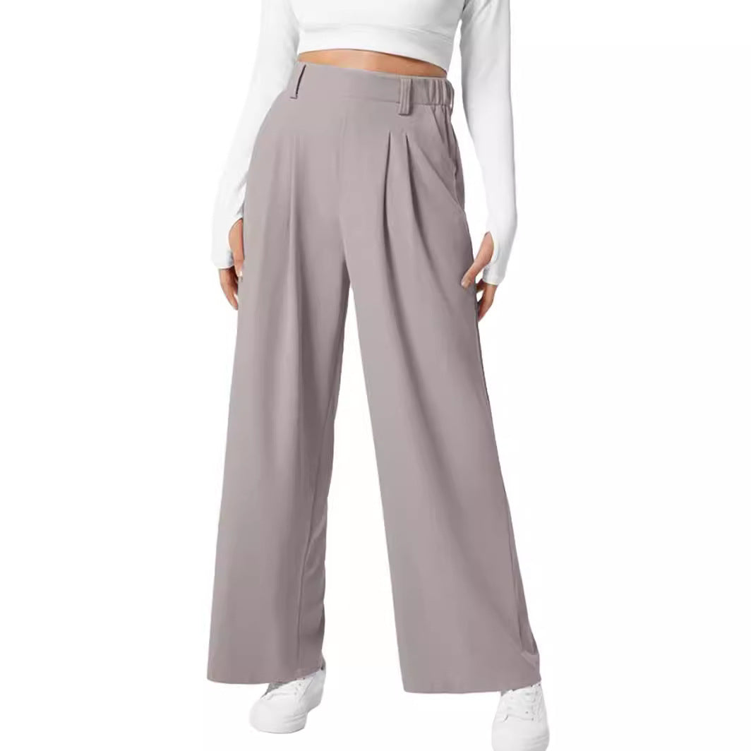 Women's Wide Leg Pants Elastic High Waist Waffle Knit Casual