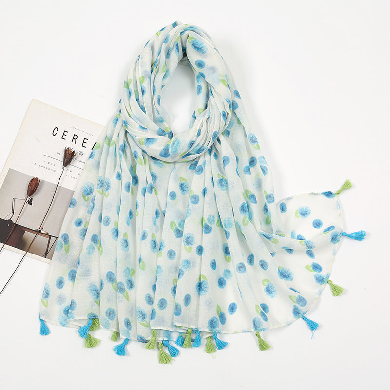 Light Blue Dots Cotton Linen Bali Yarn Scarf