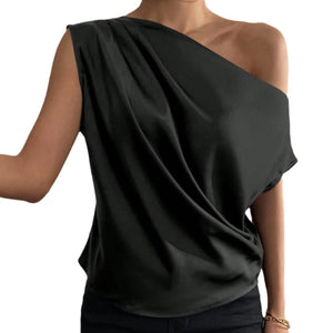 Women's Fashion Diagonal Collar Pinch Pleated Asymmetric Vest