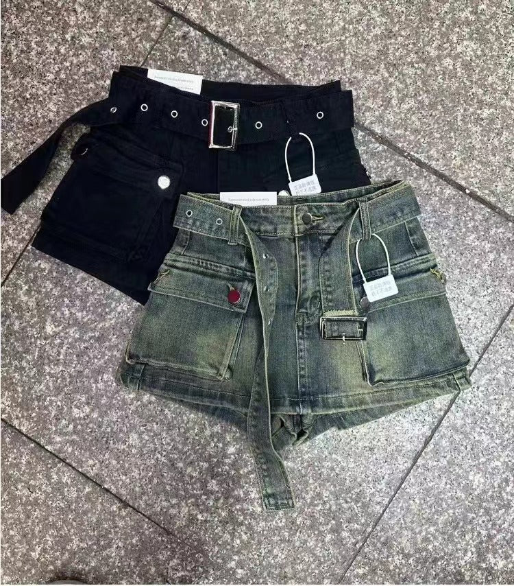 High Waist A- Line Denim Shorts Women