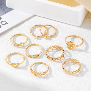 Gold Flower Rhinestone-embedded 9-piece Set 8-word Infinite Love