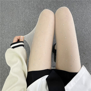 Black With Diamond Silk Screen Red Shiny Rhinestone Pantyhose Thin Anti-hook Arbitrary Cut