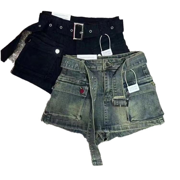 High Waist A- Line Denim Shorts Women