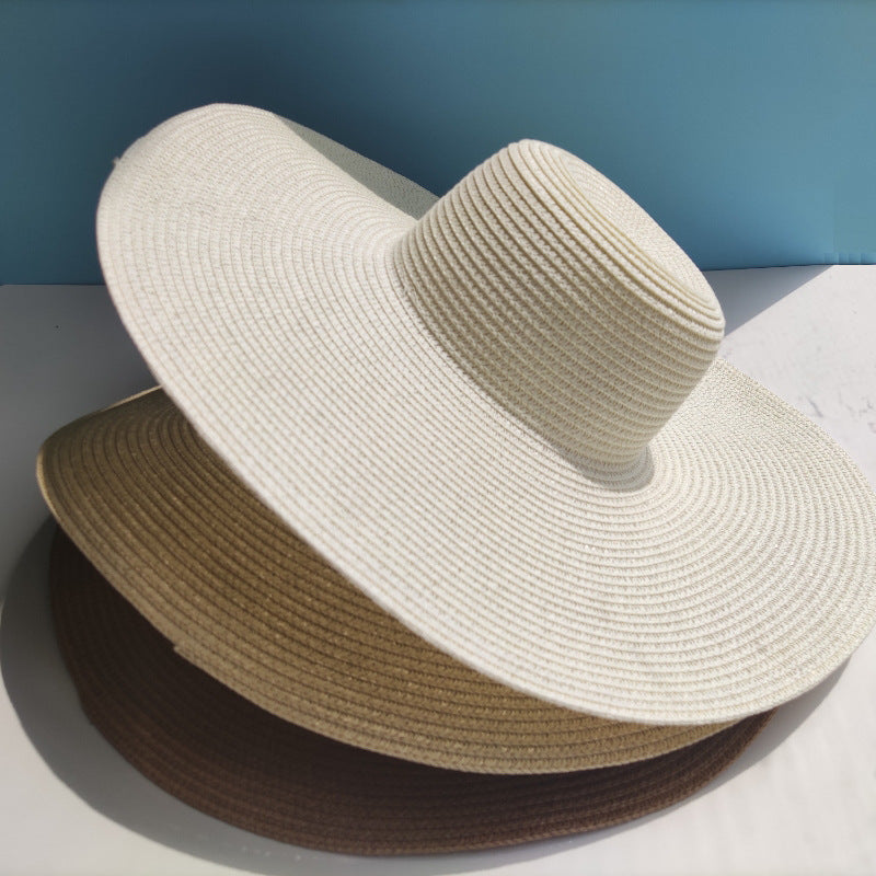 Light Board 14CM Big Brim Straw Hat Women's Sun-proof Beach Dome