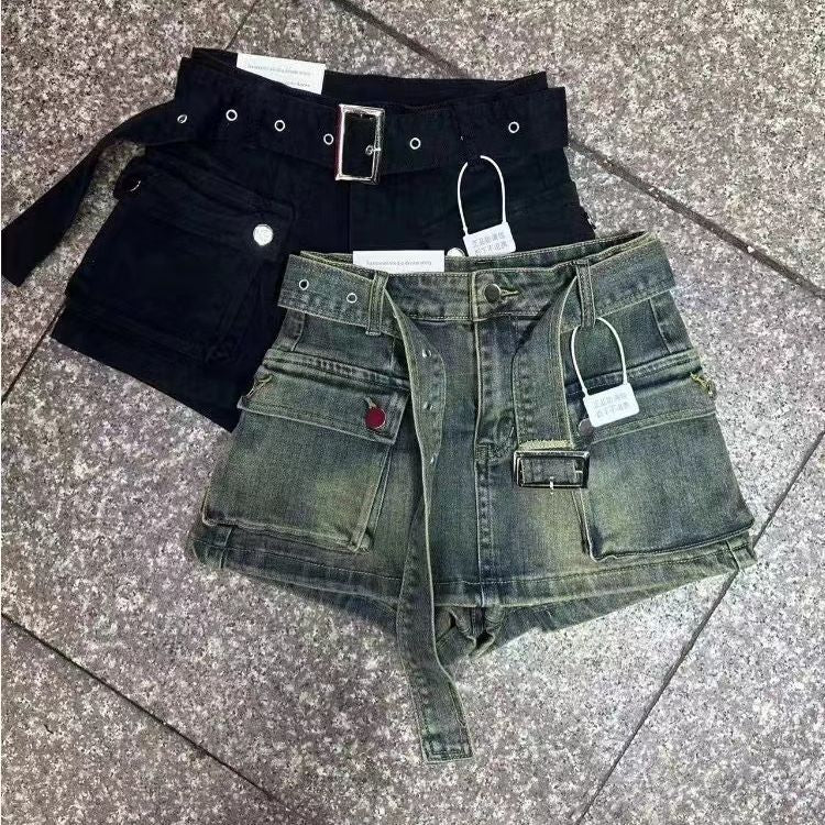 High Waist A- Line Denim Shorts Women