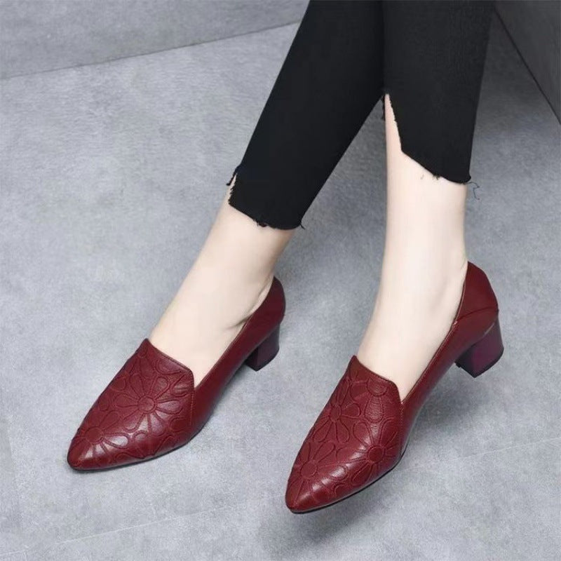 Soft Bottom Pointed Toe Pumps Women's Mid Heel