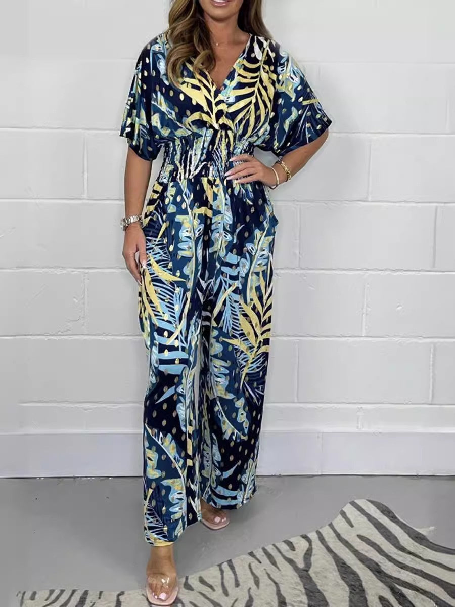 Women's Print Holiday Loose Wide Leg Jumpsuit