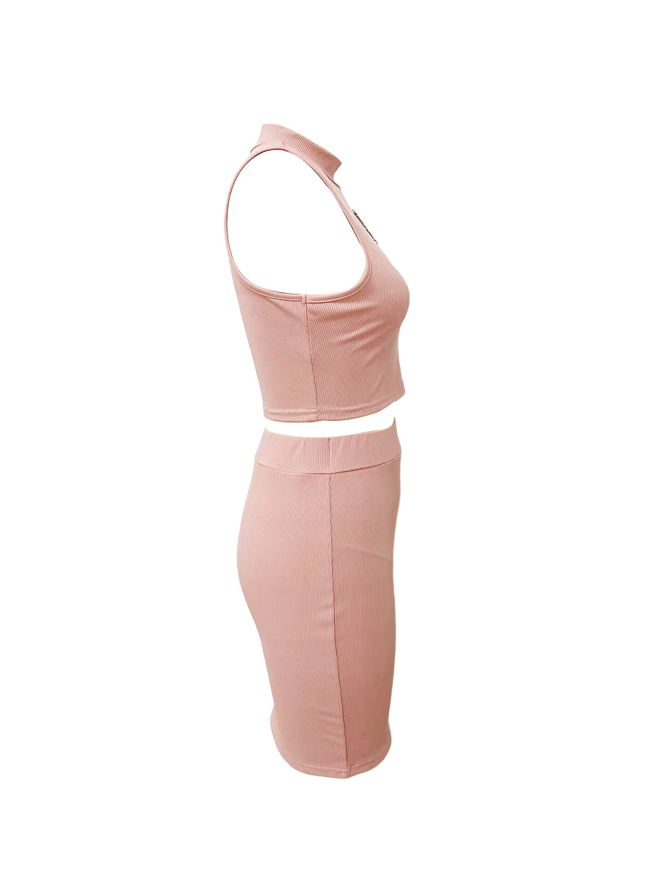 Women's Solid Color Ribbed Sleeveless Skirt Suit