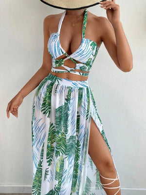 Blouse Gauze Skirt Three Piece Swimsuit Women's Printed