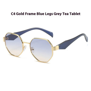 New Polygonal Sunglasses Wide Leg Metal Large Rim Sunglasses Women