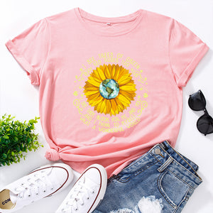 Bee Festival European And American Loose Round Neck Sunflower Short Sleeve