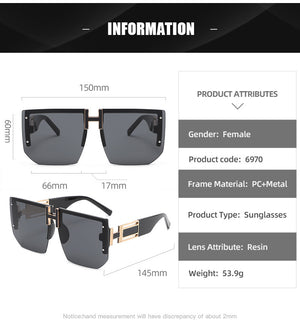 Retro Big Square Rim Glasses Rimless Fashion Sunglasses