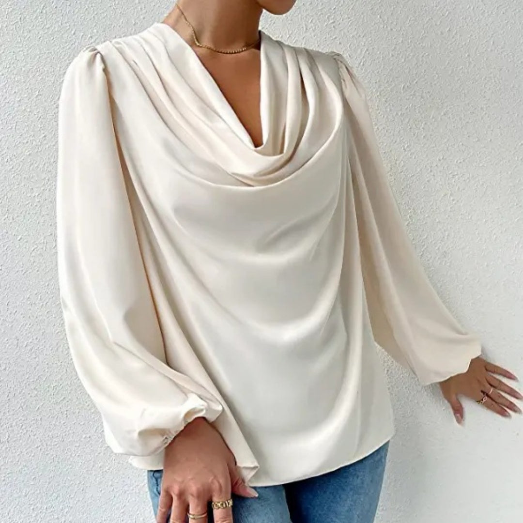 European And American Summer Chiffon Long-sleeved Shirt Loose Draped V-neck Top