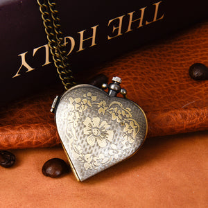 Quartz Watch Retro Hollow Heart-shaped Pocket Watch With Diamond