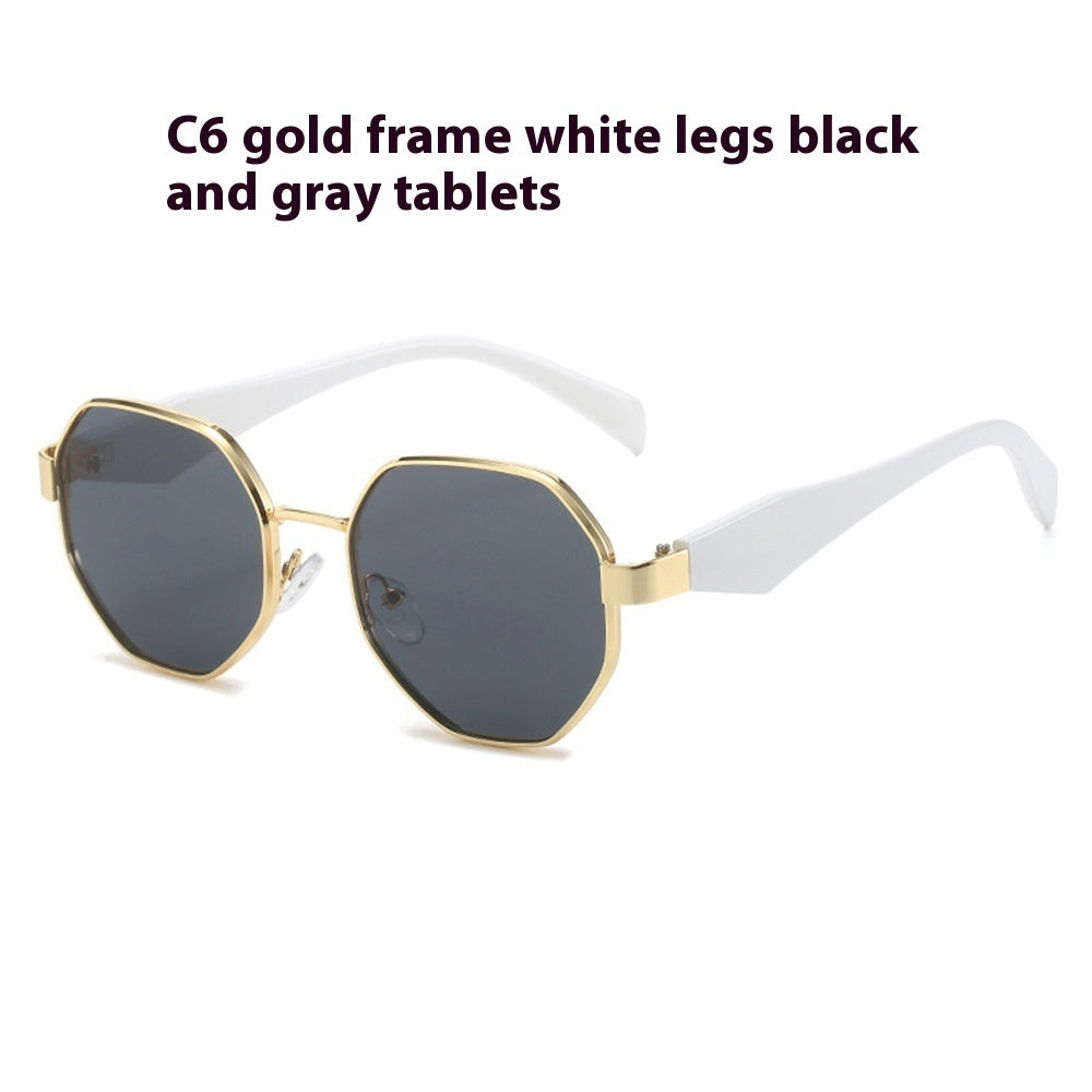 New Polygonal Sunglasses Wide Leg Metal Large Rim Sunglasses Women