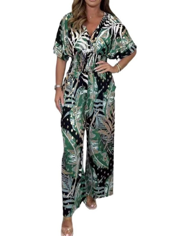 Women's Print Holiday Loose Wide Leg Jumpsuit