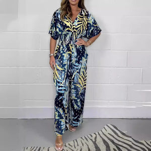 Women's Print Holiday Loose Wide Leg Jumpsuit