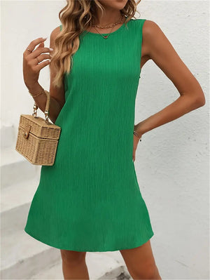 Women's Solid Color Texture Round Neck Dress