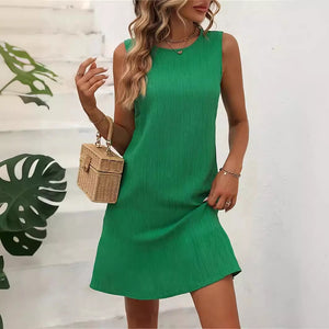 Women's Solid Color Texture Round Neck Dress